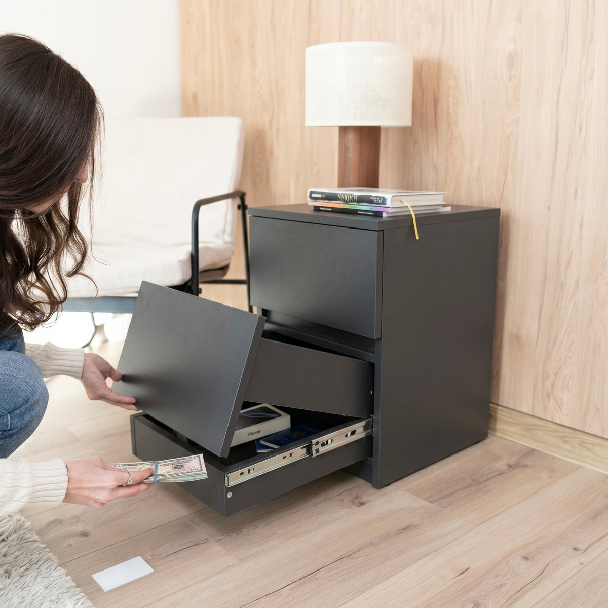 Bedside table with Two Hidden Drawers – B30