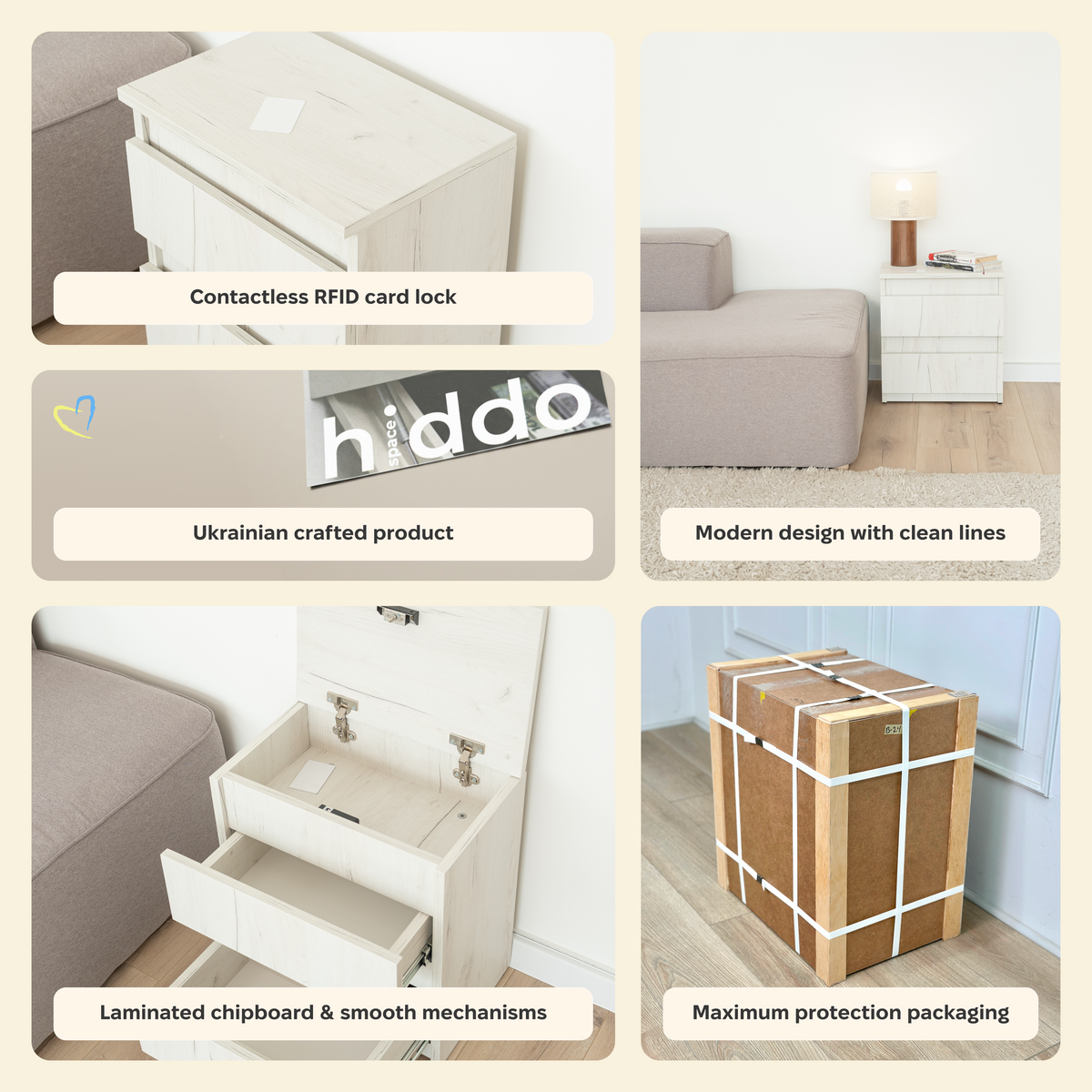 Black Nightstand with Hidden Secure Storage – B24