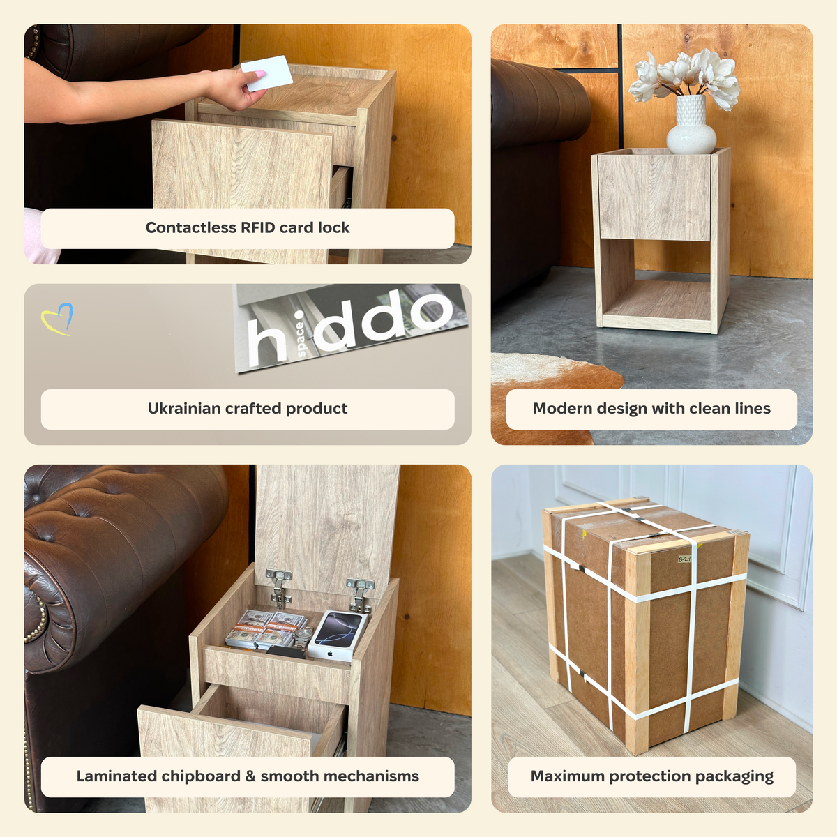 Stylish Nightstand with Hidden Locked Compartment – B34