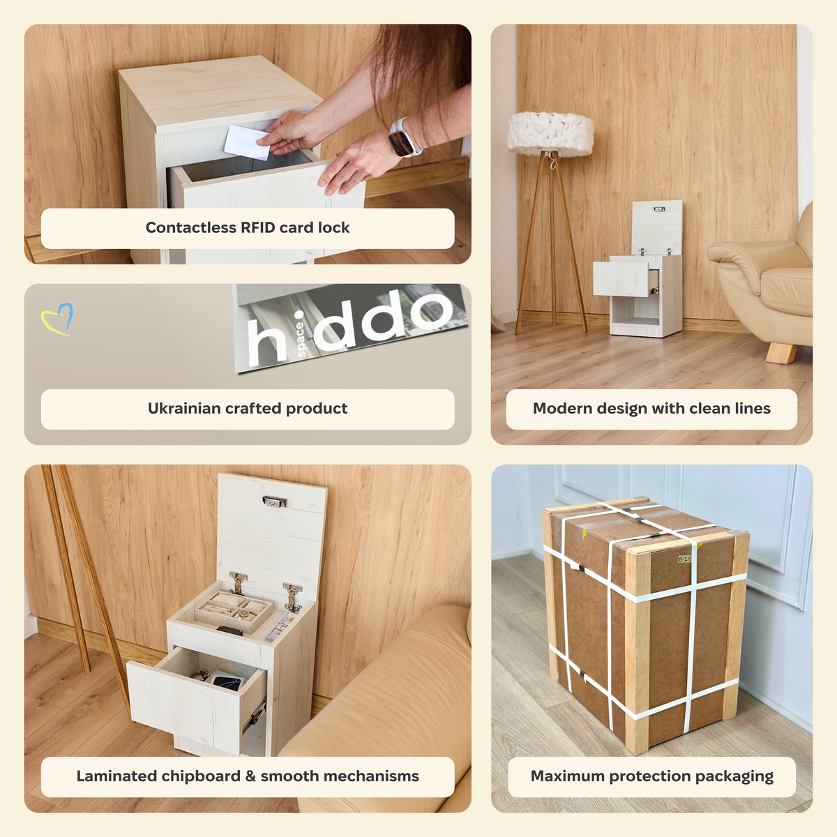 Narrow Nightstand with Two Hidden Compartments and RFID Lock – B38