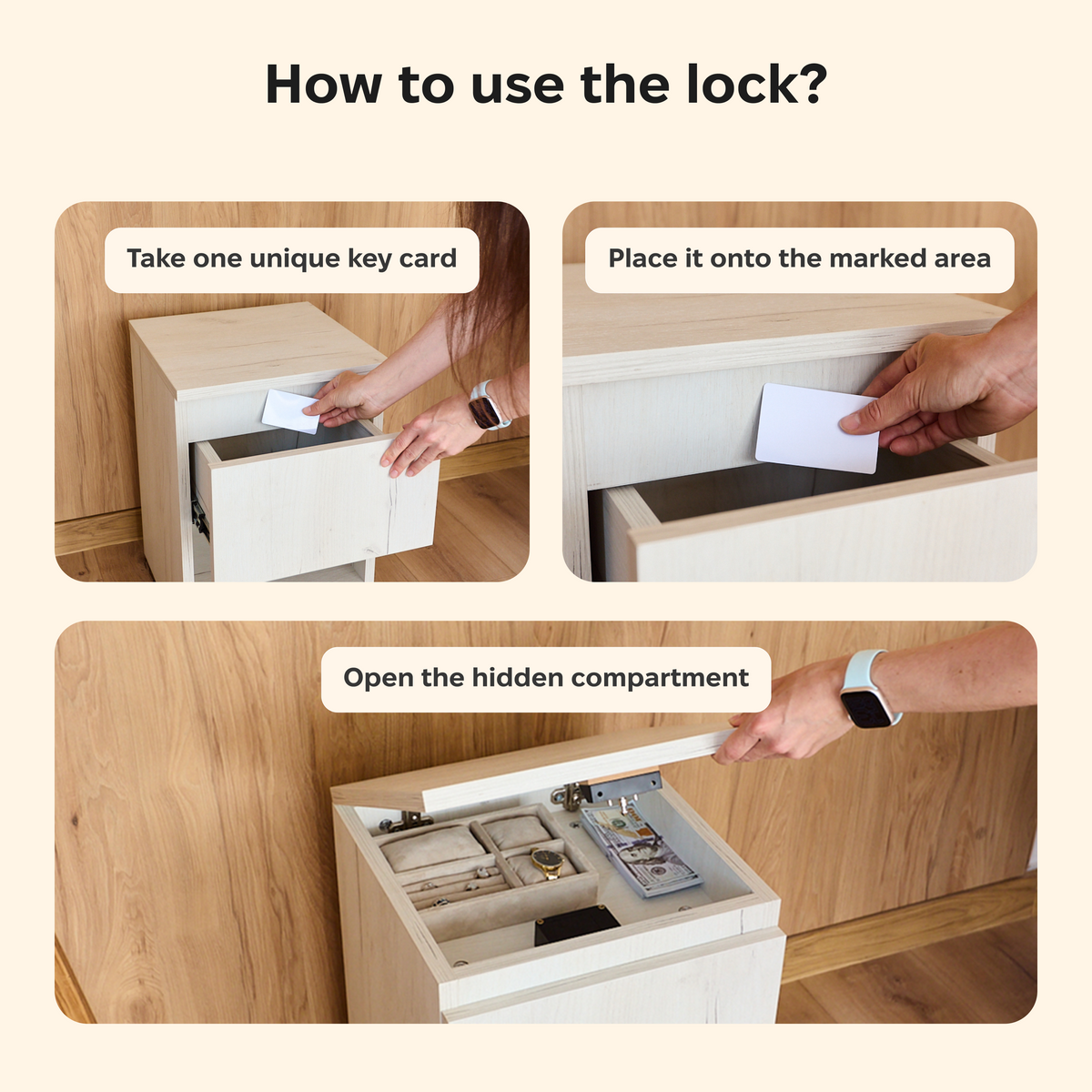 Narrow Nightstand with Two Hidden Compartments and RFID Lock – B38