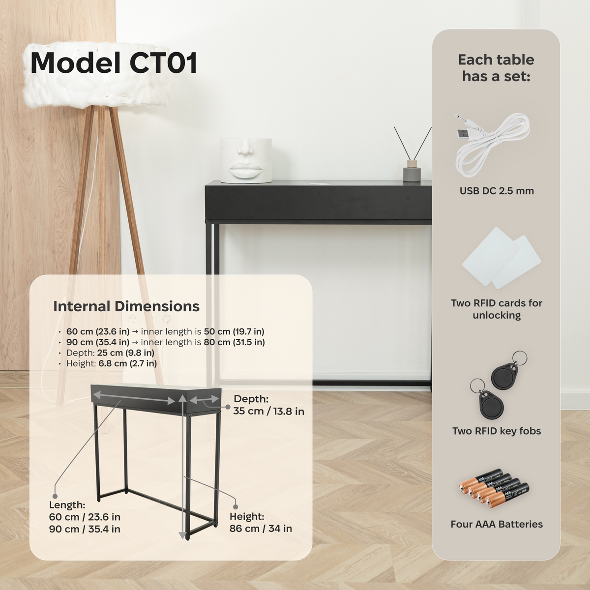 Console Table with Hidden RFID Lock Drawer – CT01