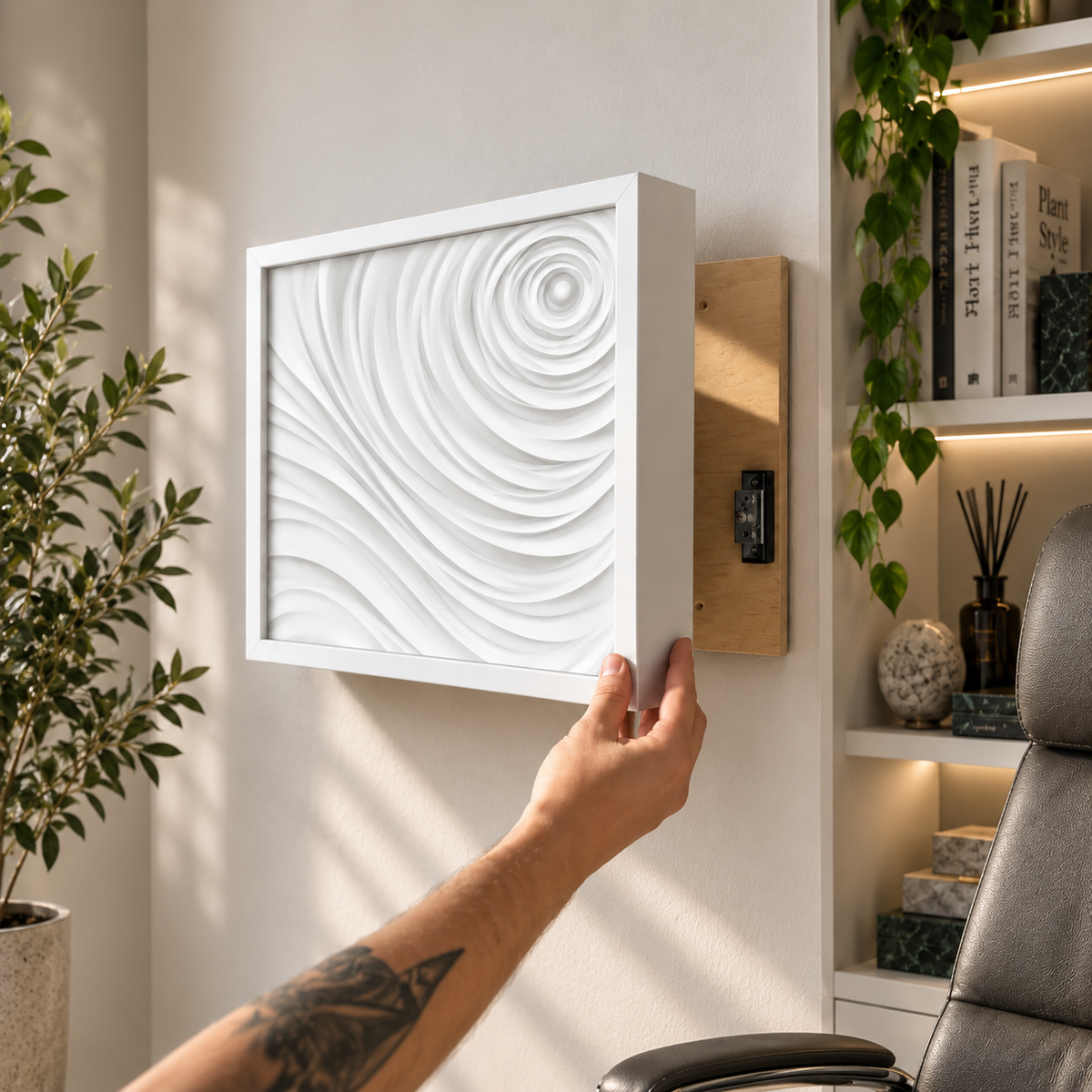 White Wall Art Decor Wind with Hidden RFID Storage – D01