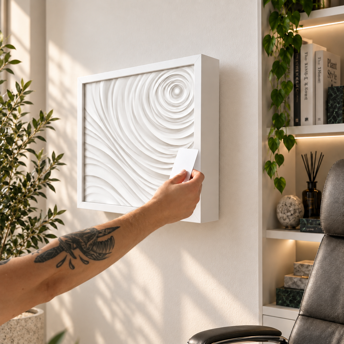 White Wall Art Decor Wind with Hidden RFID Storage – D01