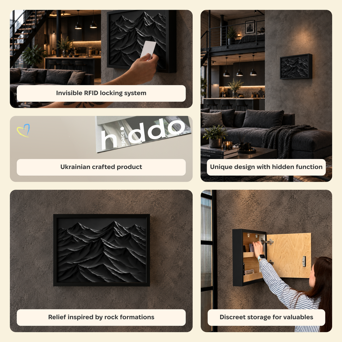 Black Rocks Wall Art Decor with Hidden RFID Storage – D01