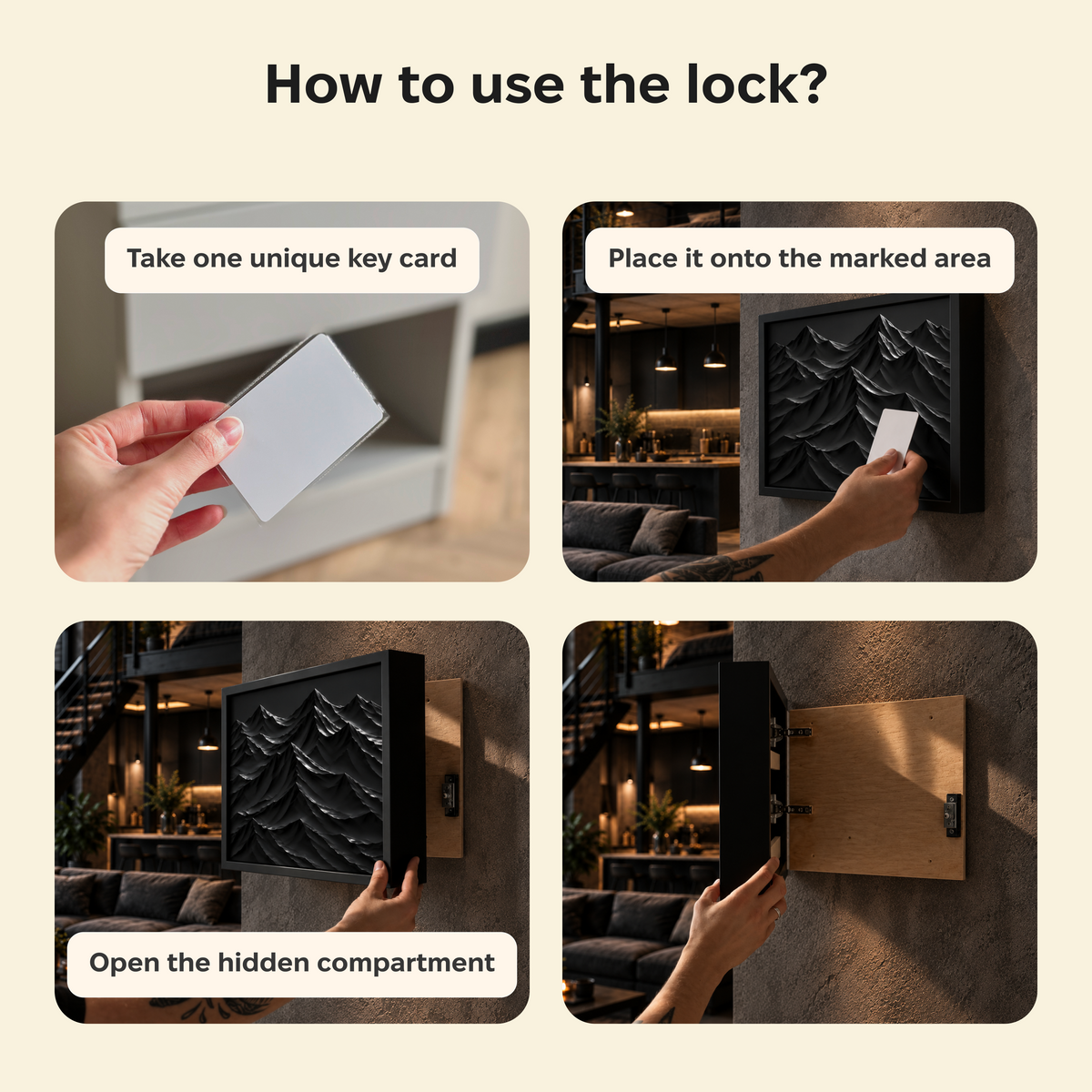 Black Rocks Wall Art Decor with Hidden RFID Storage – D01