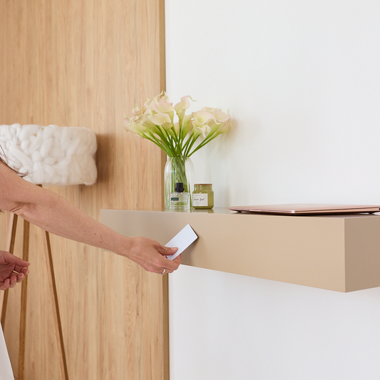 Floating Wall Table with Hidden RFID Drawer – A14