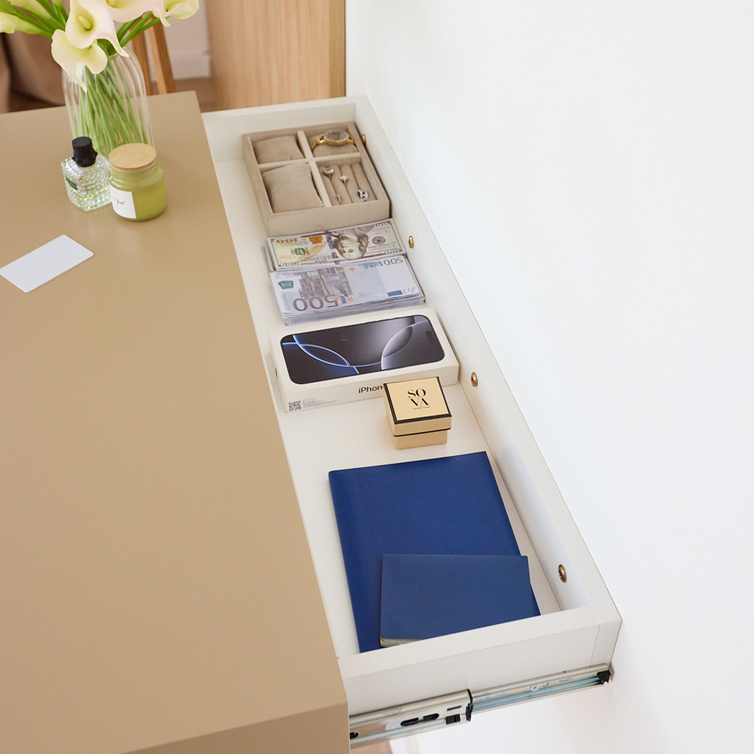 Floating Wall Table with Hidden RFID Drawer – A14