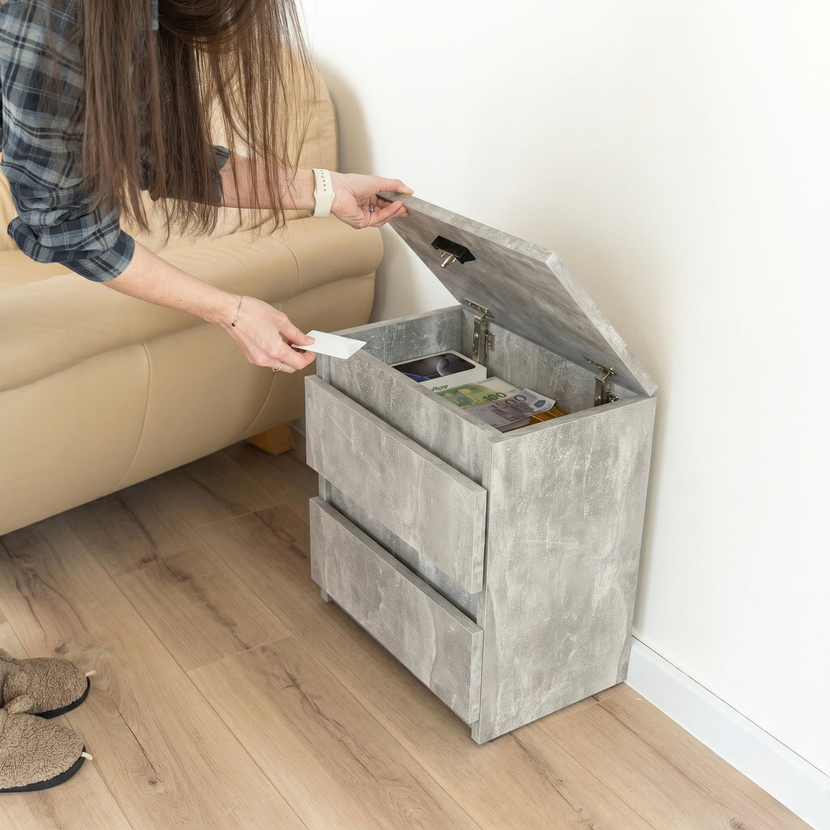 Black Nightstand with Hidden Secure Storage – B24