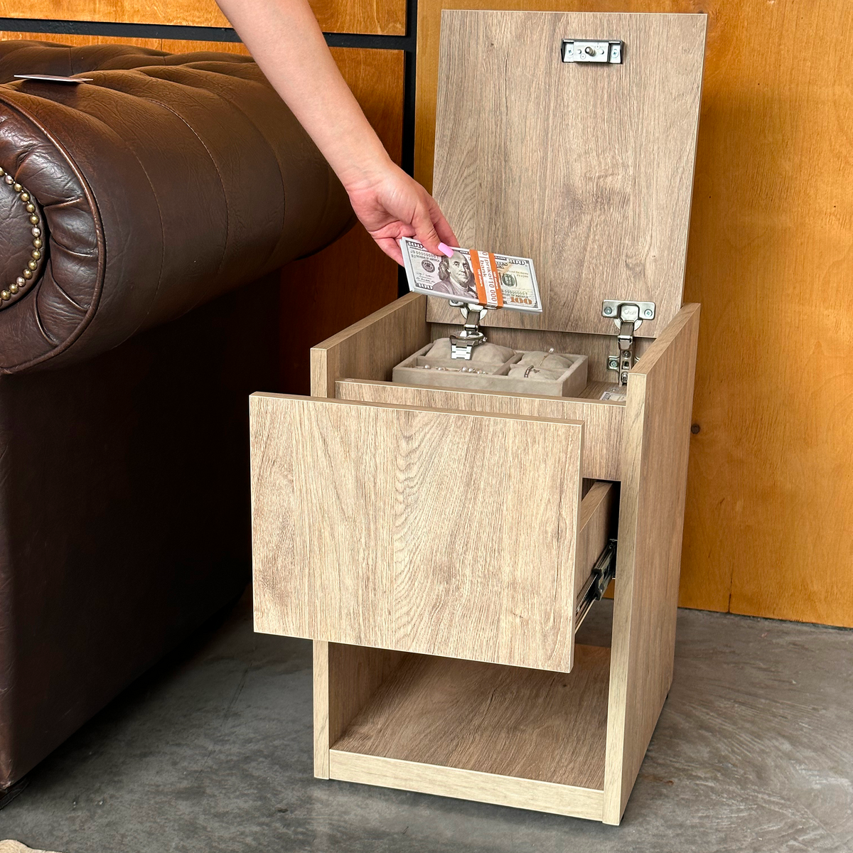 Stylish Nightstand with Hidden Locked Compartment – B34