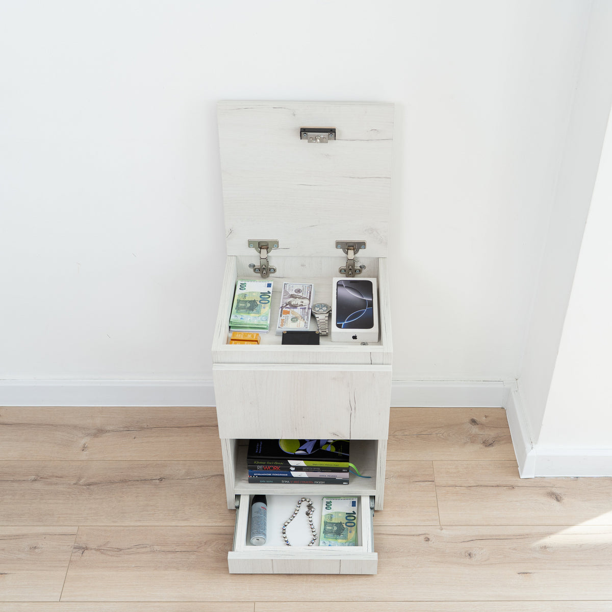 Narrow Nightstand with Two Hidden Compartments and RFID Lock – B38