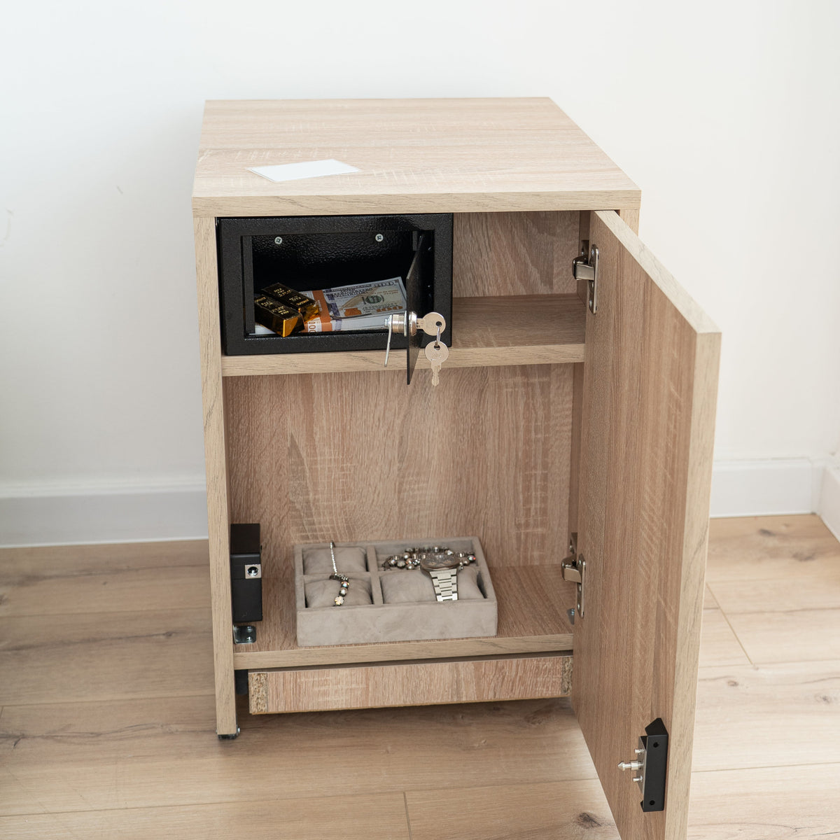 Modern Nightstand with Hidden Metal Safe and RFID Lock – B36