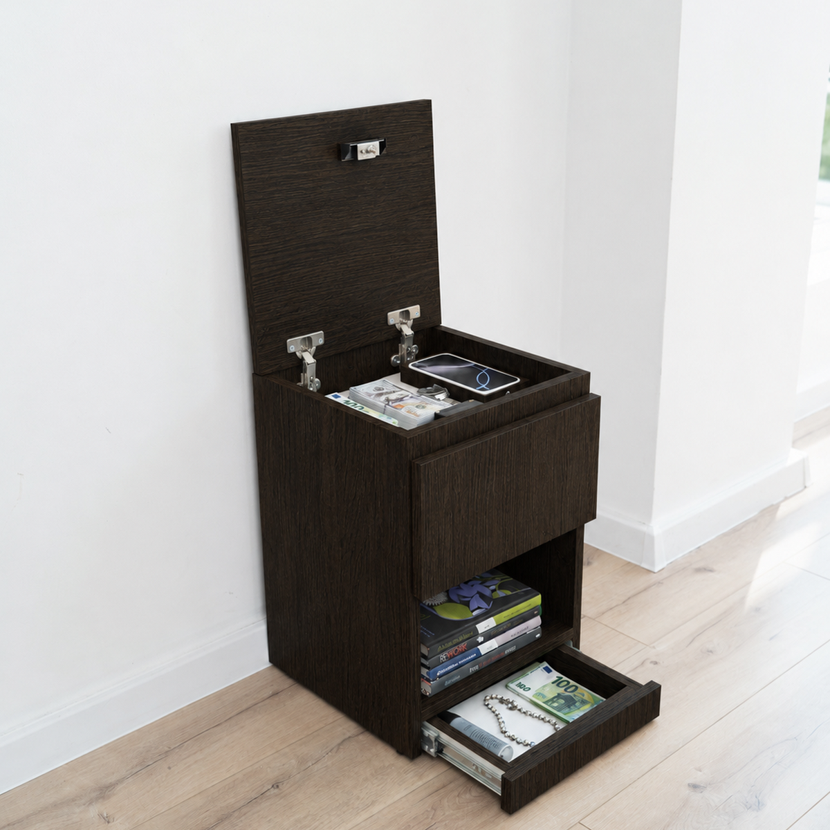 Narrow Nightstand with Two Hidden Compartments and RFID Lock – B38