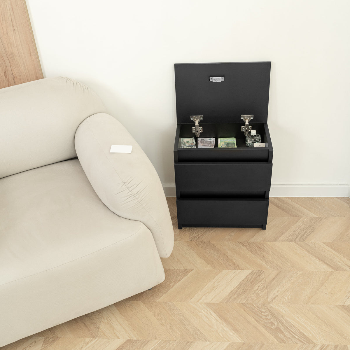 Black Nightstand with Hidden Secure Storage – B24