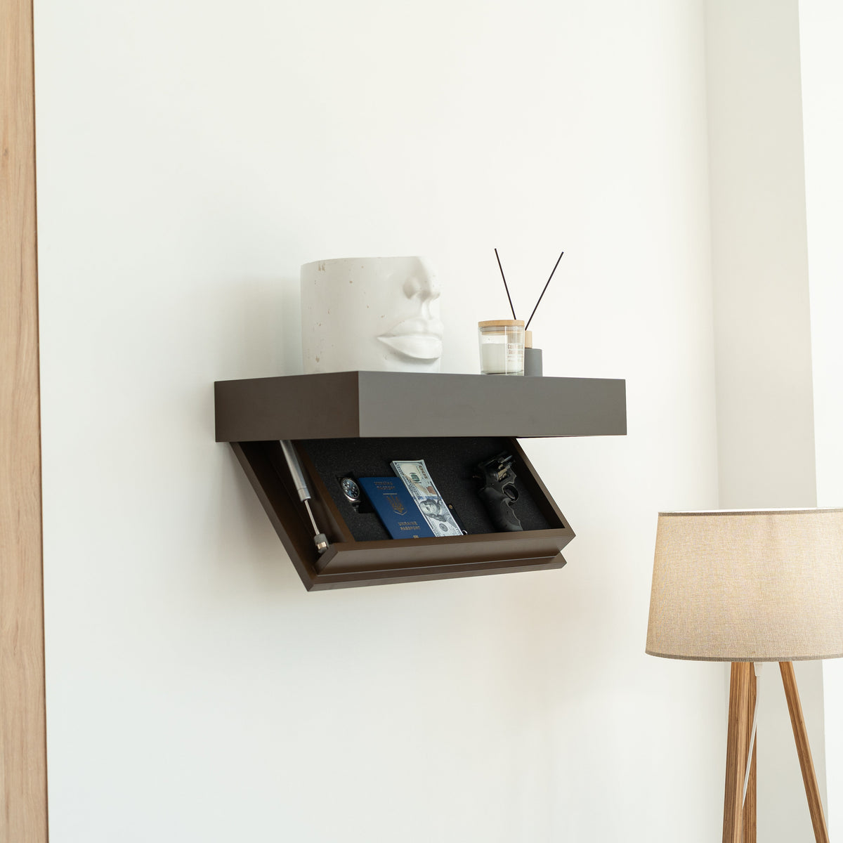 Floating Shelf with Hidden Compartment and RFID Lock – A12
