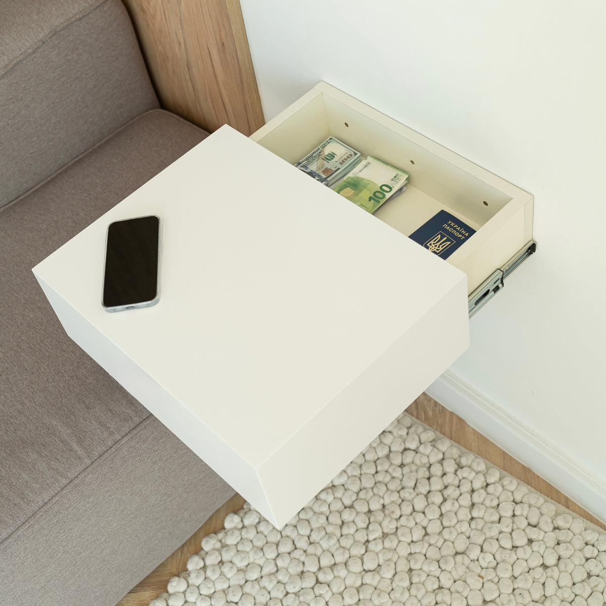 Floating Nightstand with Hidden Safe Drawer – A89