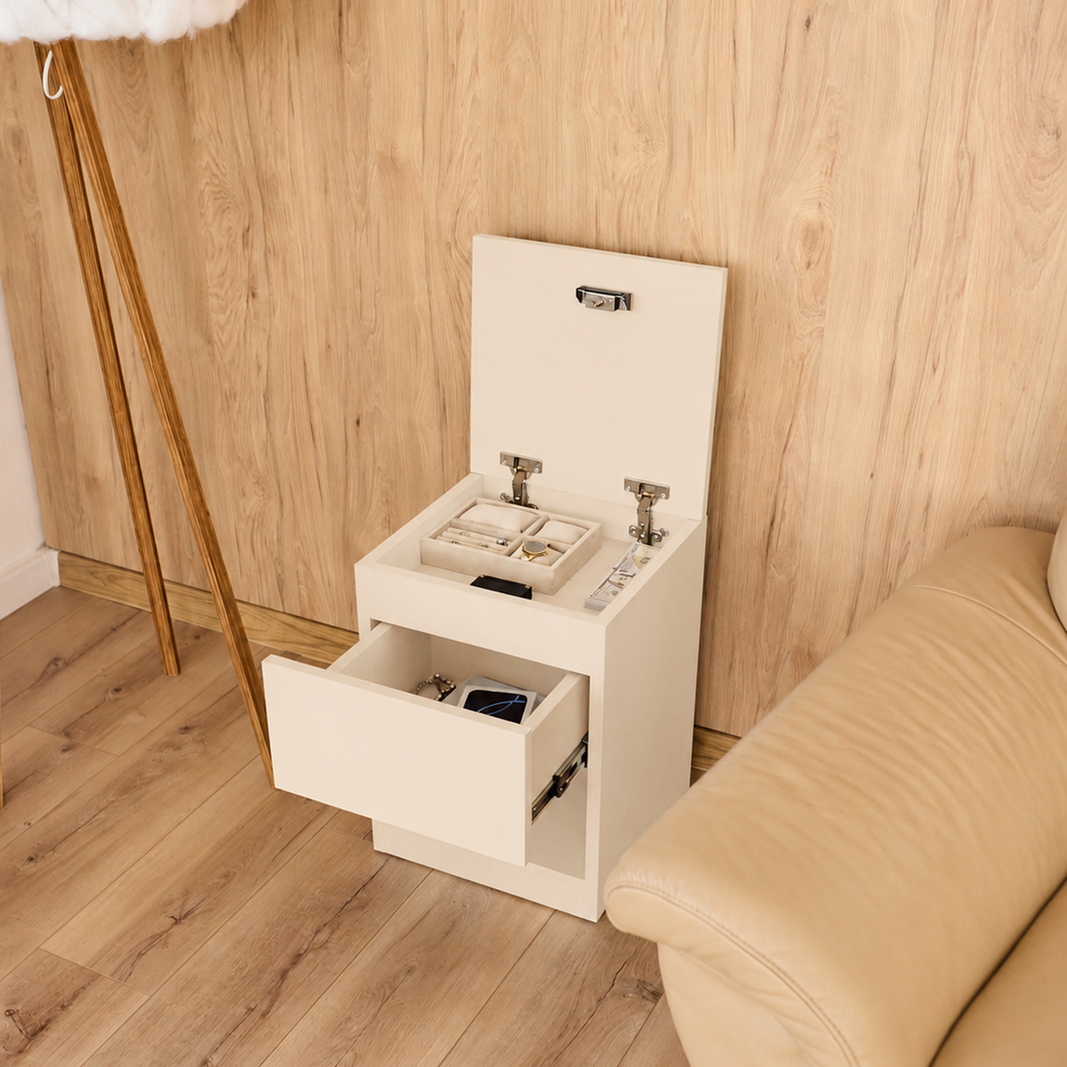 Narrow Nightstand with Two Hidden Compartments and RFID Lock – B38