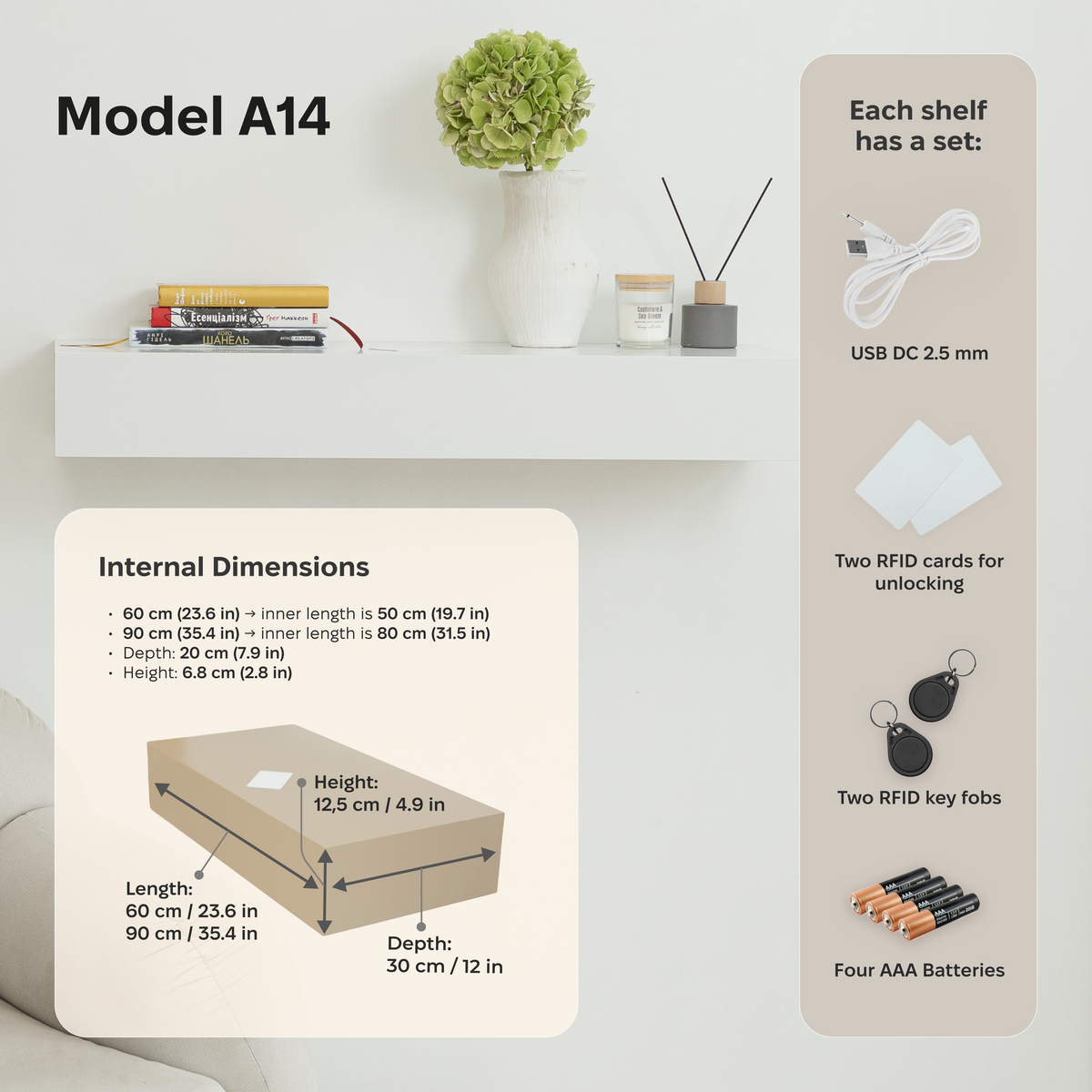 Smart Hidden Drawer Shelf with RFID Lock – A14