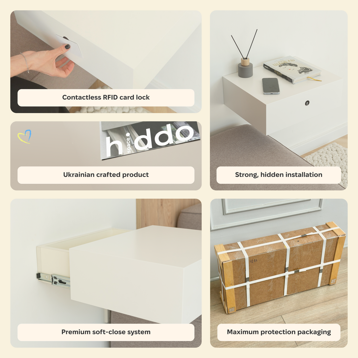 Floating Nightstand with Hidden Safe Drawer – A89