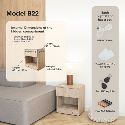 Nightstand with Hidden Secure Storage – B22