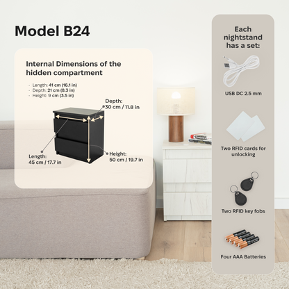 Bedside table with Locked Hidden Storage – B24