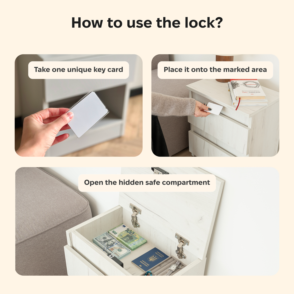Bedside table with Locked Hidden Storage – B24