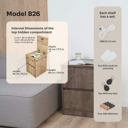 Bedside table with Locked Hidden Storage – B26