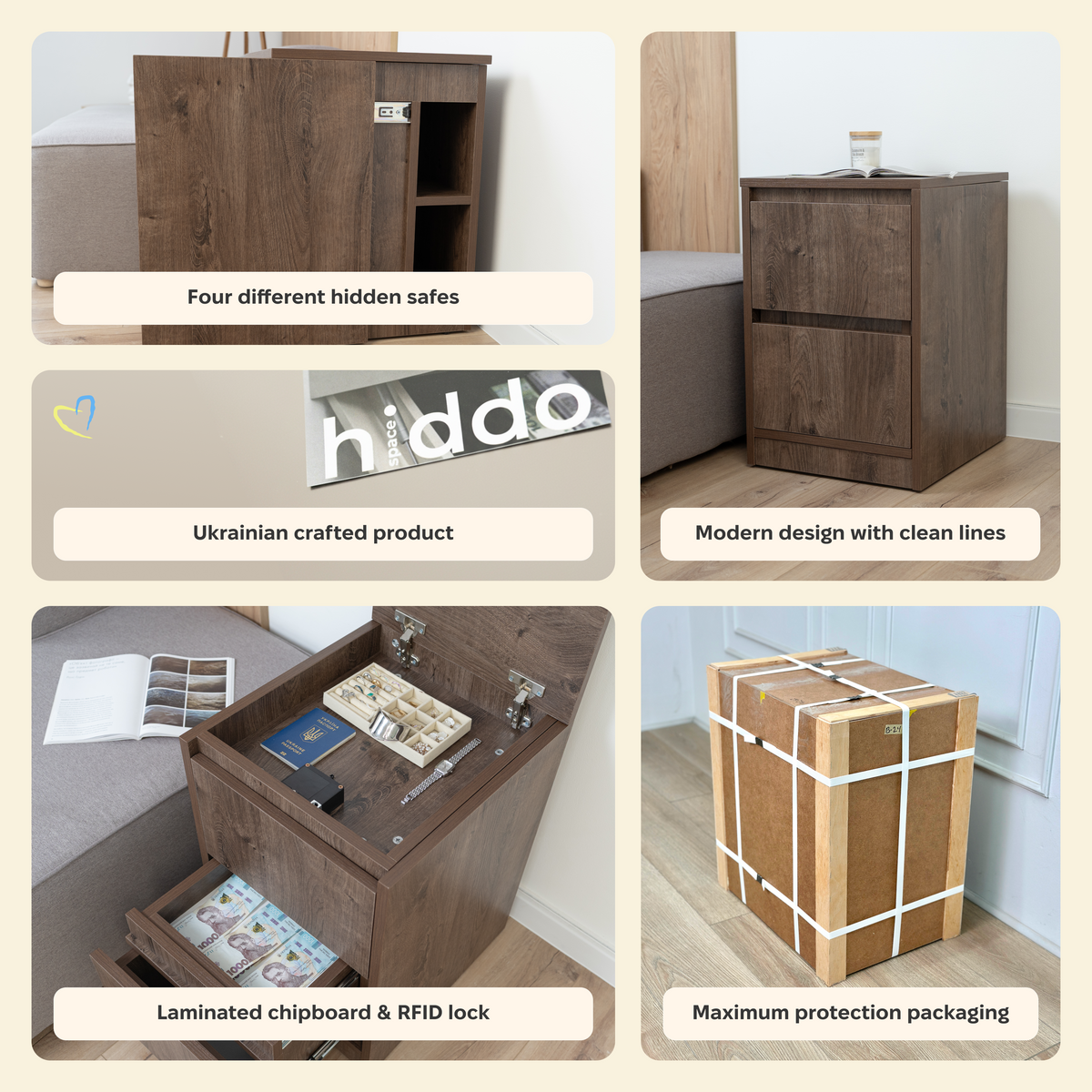 Bedside table with Locked Hidden Storage – B26