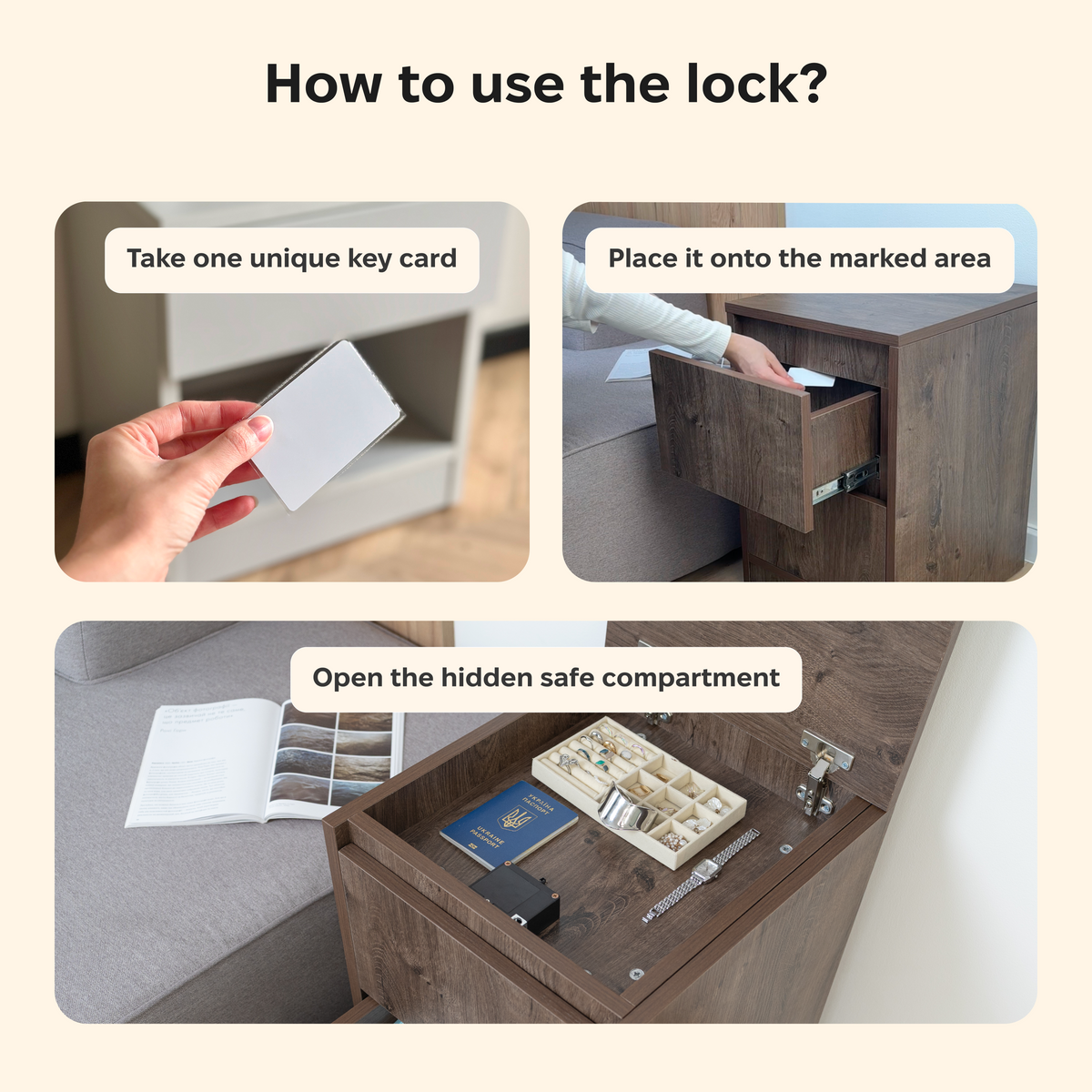 Bedside table with Locked Hidden Storage – B26