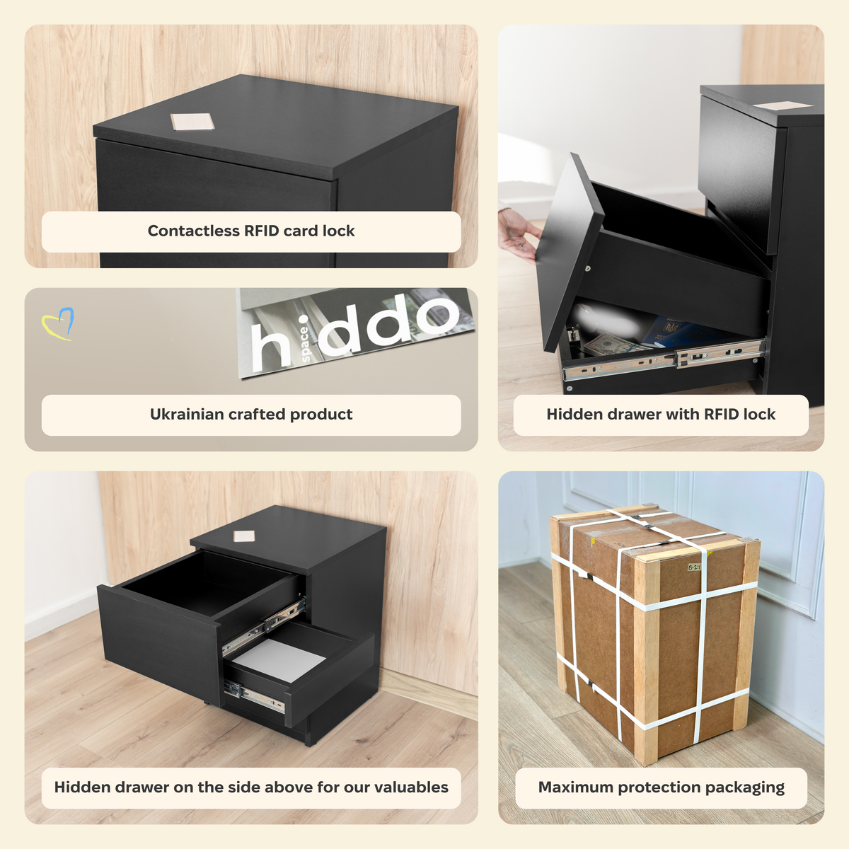 Bedside table with Two Hidden Drawers – B30