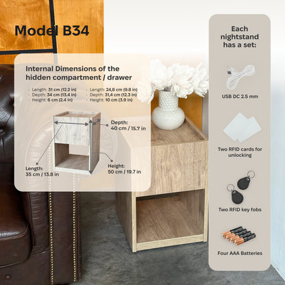 Stylish Nightstand with Hidden Locked Compartment – B34