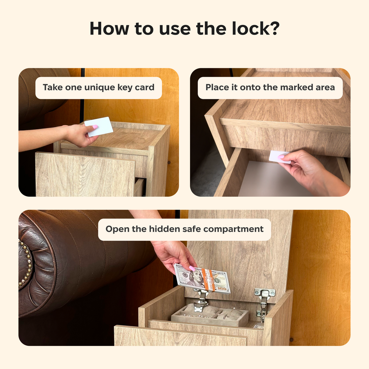 Stylish Nightstand with Hidden Locked Compartment – B34