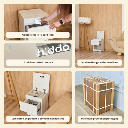 Narrow Nightstand with Two Hidden Compartments and RFID Lock – B38