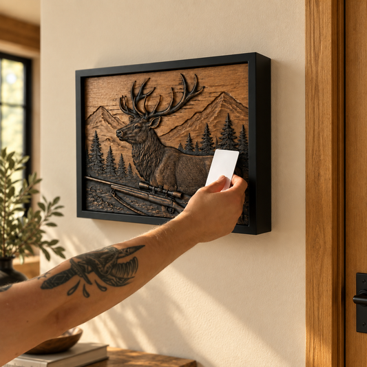 Hunting Wall Art with Deer & Hidden RFID Storage – D01