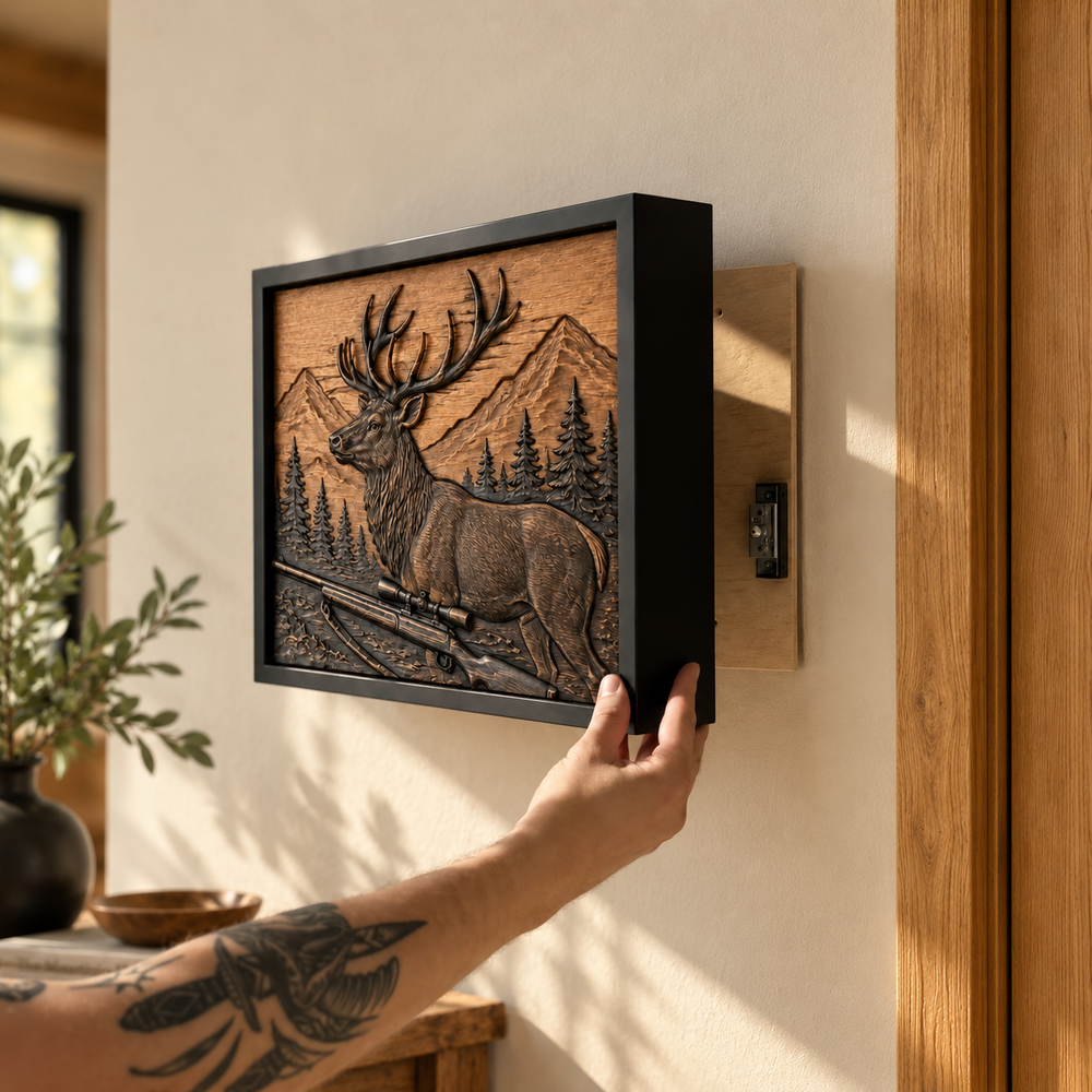 Hunting Wall Art with Deer & Hidden RFID Storage – D01