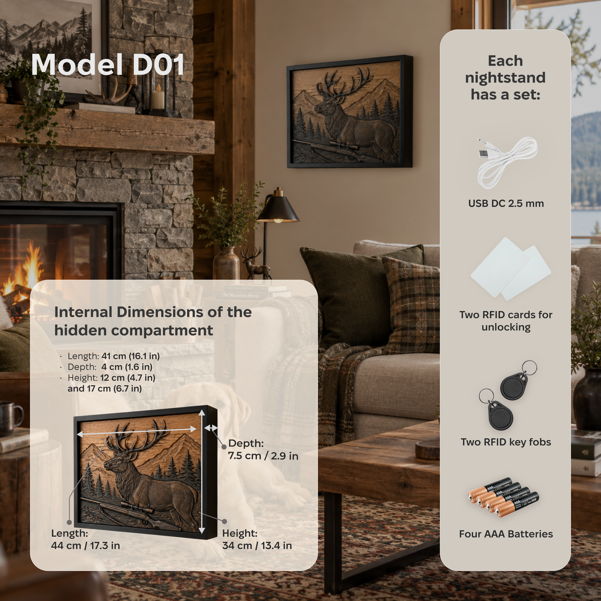 Hunting Wall Art with Deer & Hidden RFID Storage – D01