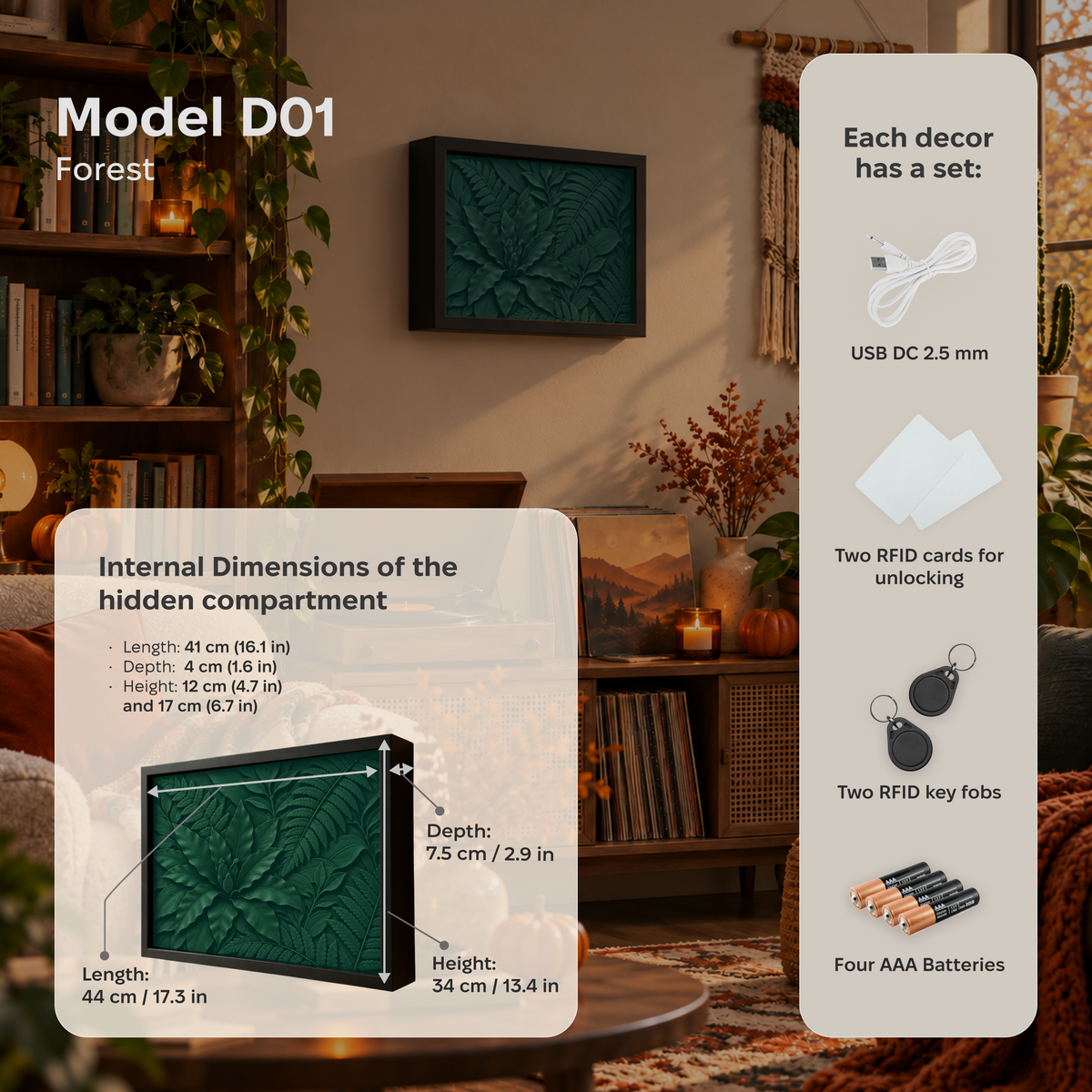 Dark Green Forest Wall Art Decor with Hidden RFID Storage – D01
