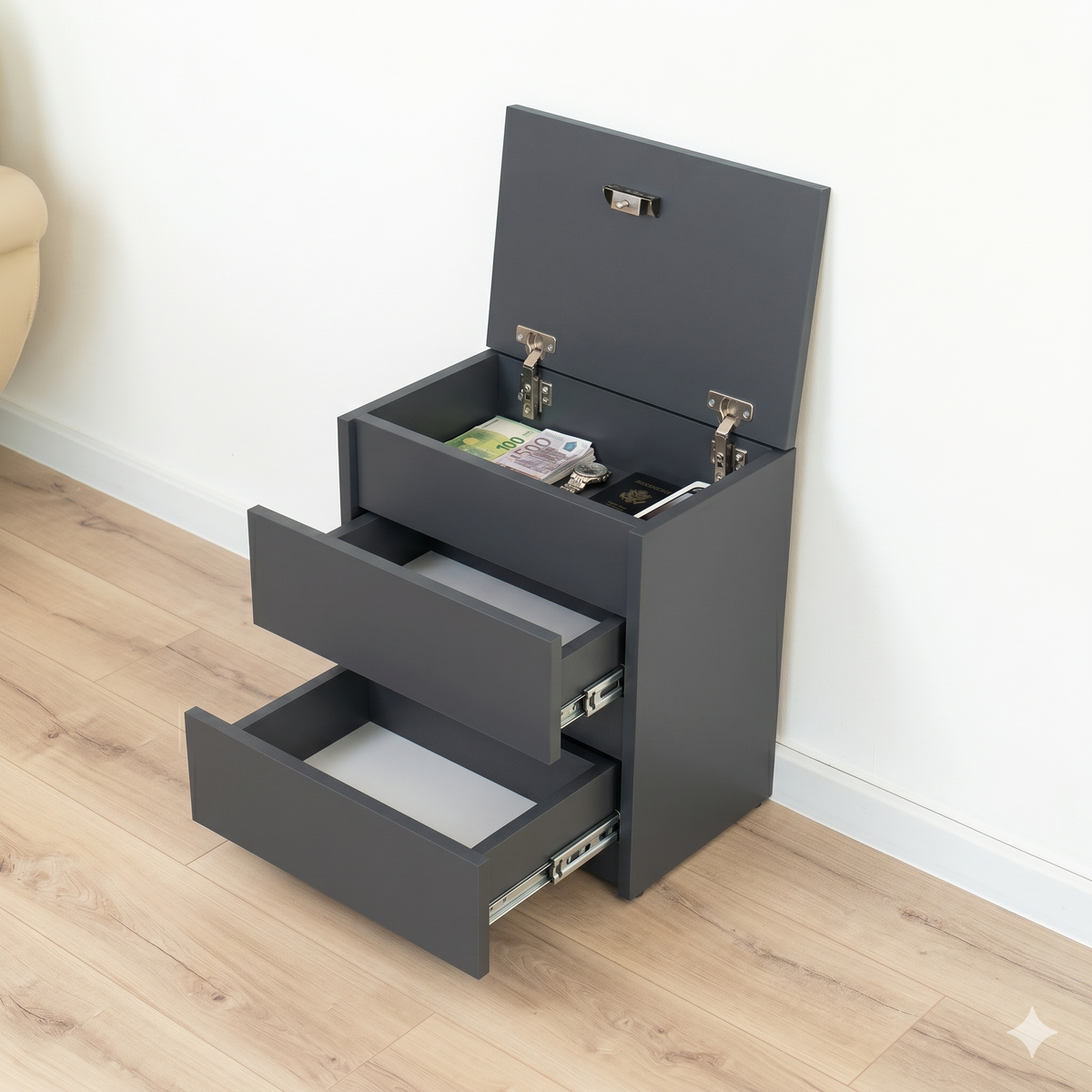 Black Nightstand with Hidden Secure Storage – B24