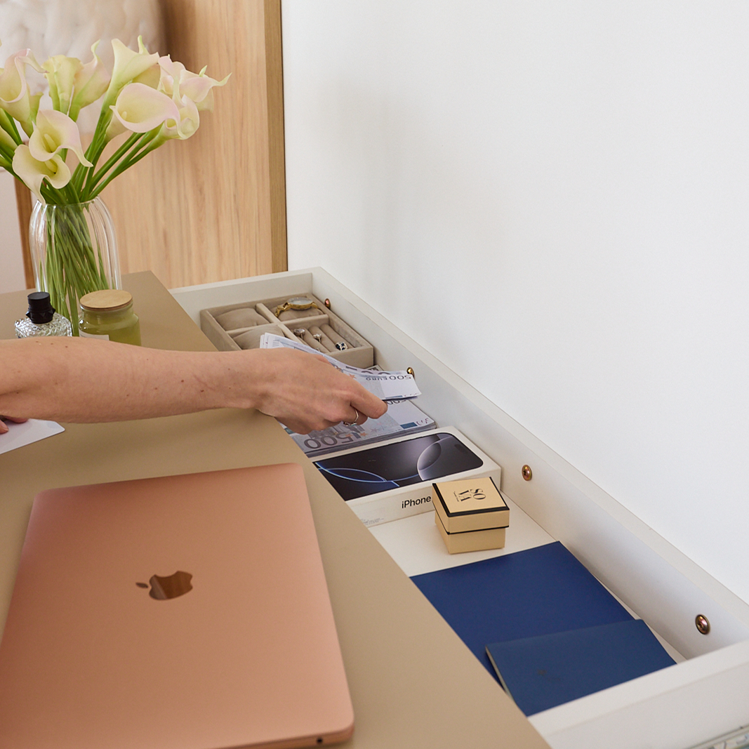 Floating Wall Table with Hidden RFID Drawer – A14