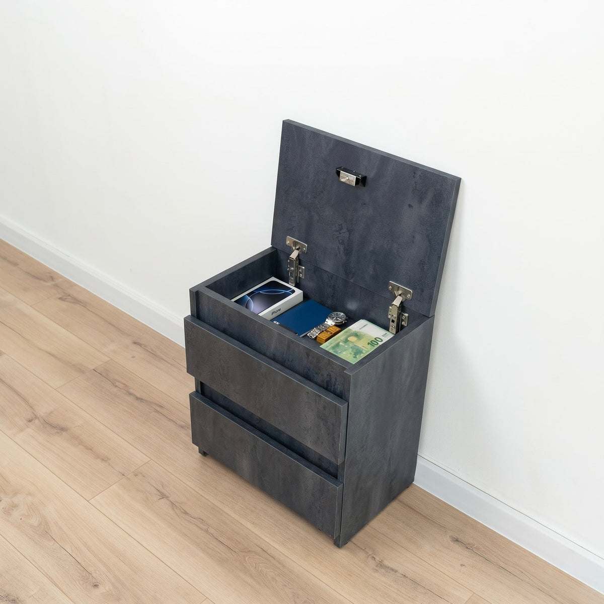 Black Nightstand with Hidden Secure Storage – B24