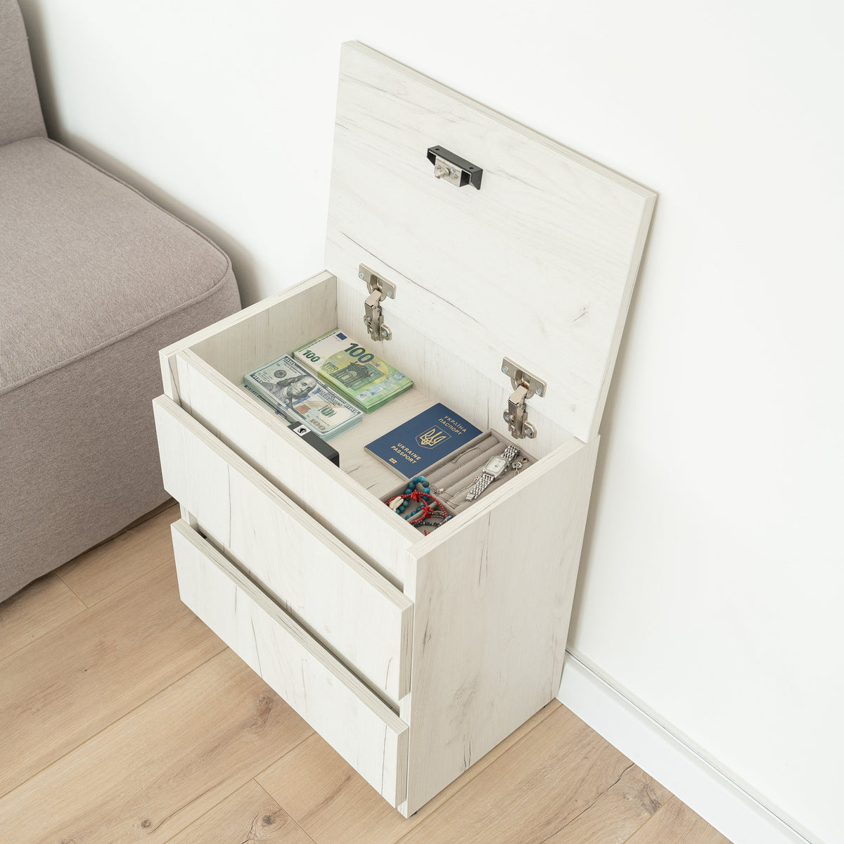 Bedside table with Locked Hidden Storage – B24
