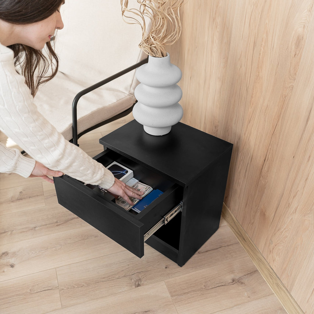 Smart Nightstand with Fingerprint Lock Drawer – B32