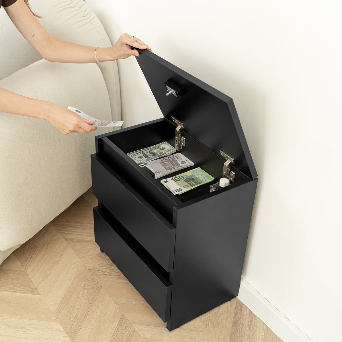 Black Nightstand with Hidden Secure Storage – B24