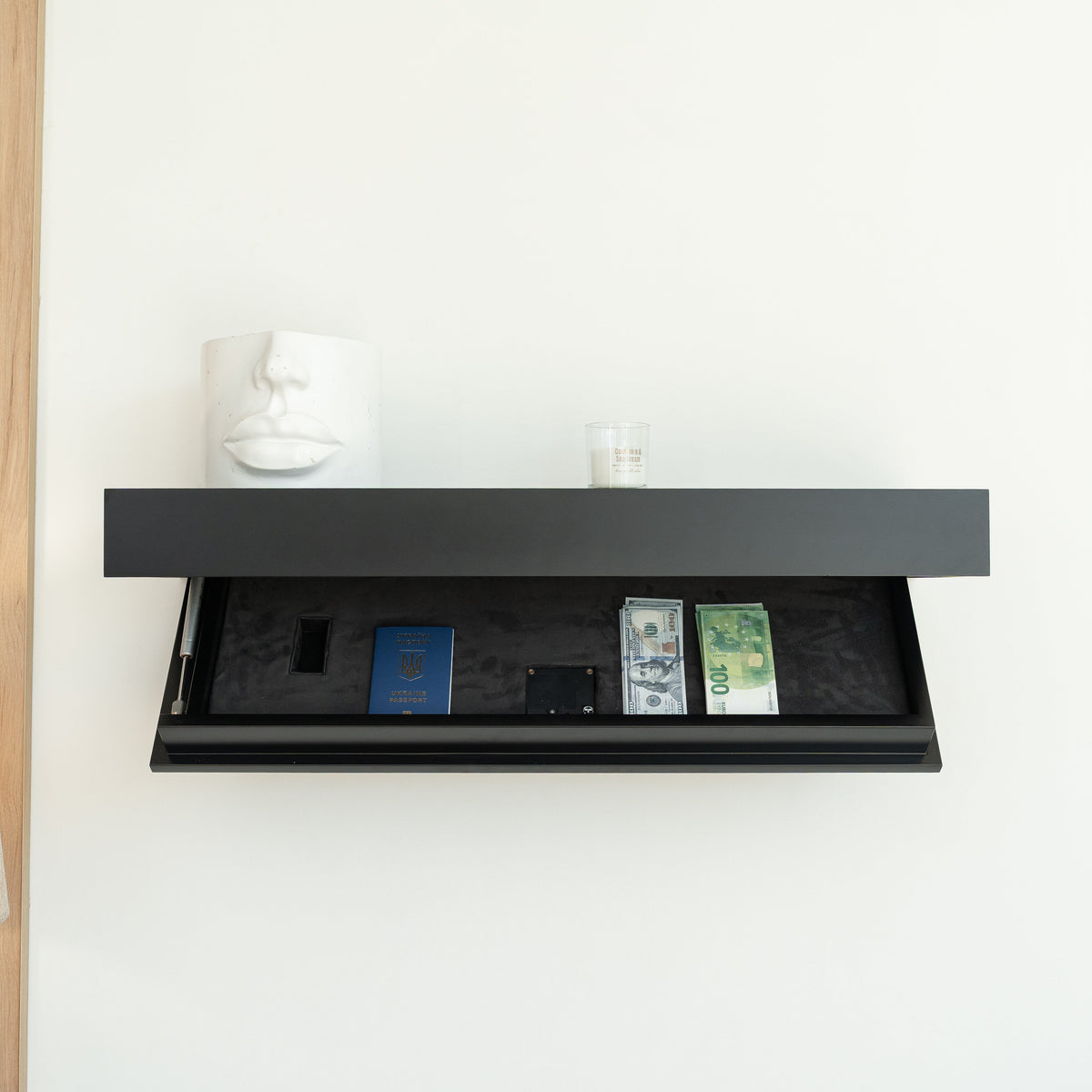 Floating Shelf with Hidden Drawer and RFID Lock – A12
